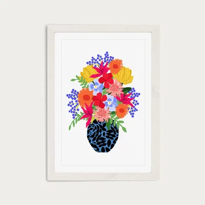 Bombinate.com Vase Of Colorful Flowers Art Print White Frame