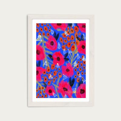 Bombinate.com Blue Floral Art Print White Frame