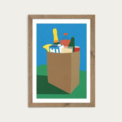 Bombinate.com Weekly Grocery Haul Art Print Oak Frame