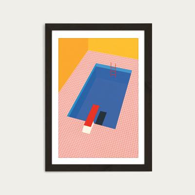 Bombinate.com Backyard Pool Art Print Black Frame