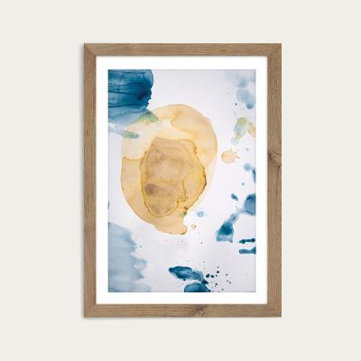 Bombinate.com Aquarelle Mustard Yellow Meets Sea Blue Art Print Oak Frame