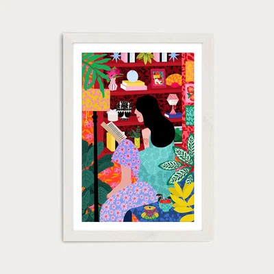Bombinate.com Girl Reading Her Favorite Book Art Print White Frame