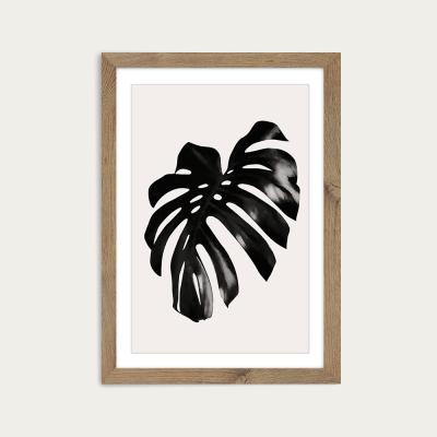 Bombinate.com Black Leaf No.3 Art Print Oak Frame