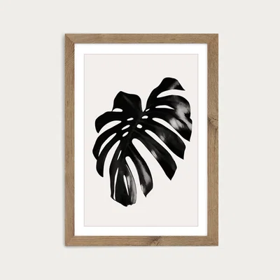 Bombinate.com Black Leaf No.3 Art Print Oak Frame