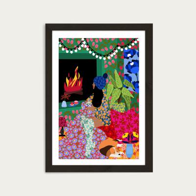 Bombinate.com Relaxing In Front Of My Fireplace Art Print Black Frame