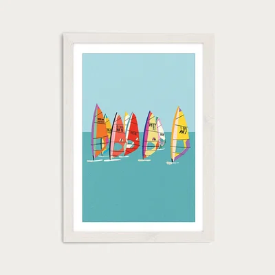 Bombinate.com Baltic Sea Windsurfing Art Print White Frame