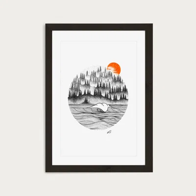 Bombinate.com Dotwork Sunrise Art Print Black Frame