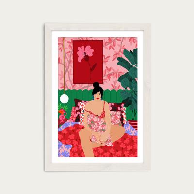 Bombinate.com Girl In Her Bed Art Print White Frame
