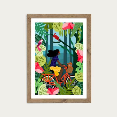 Bombinate.com Girl Bike Art Print Oak Frame