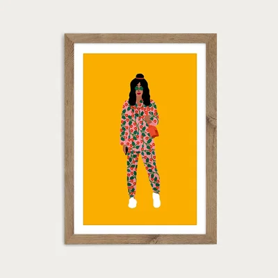 Bombinate.com Fashion Week Girl Art Print Oak Frame