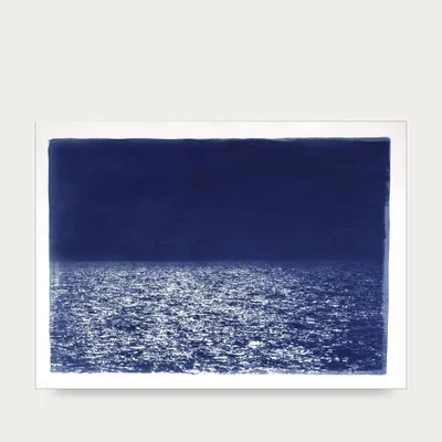 Bombinate.com Barcelona Beach Night Horizon Handmade Cyanotype Art Print