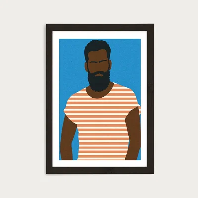Bombinate.com Man with a Striped Shirt Art Print Black Frame