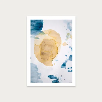 Bombinate.com Aquarelle Mustard Yellow Meets Sea Blue Art Print Unframed