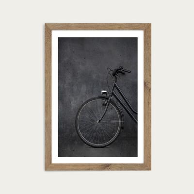 Bombinate.com Black Vintage Bike and Concrete Love Art Print Oak Frame