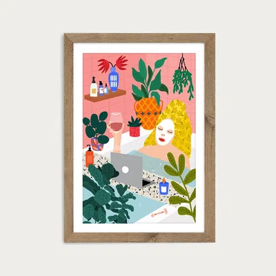 Bombinate.com Girl In The Bathtub Art Print Oak Frame