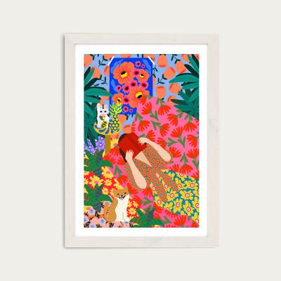 Bombinate.com Girl With Book Art Print White Frame