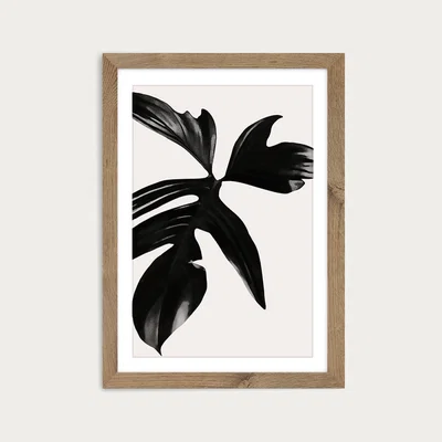 Bombinate.com Black Leaf No.5 Art Print Oak Frame