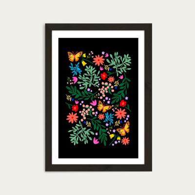Bombinate.com Flowers In My Garden Black Art Print Black Frame