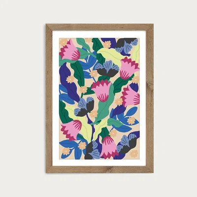 Bombinate.com Jaguar Floral Art Print Oak Frame