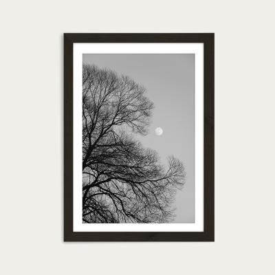 Bombinate.com Full Moon Loves Winter Tree - Black and White Edition Art Print Black Frame