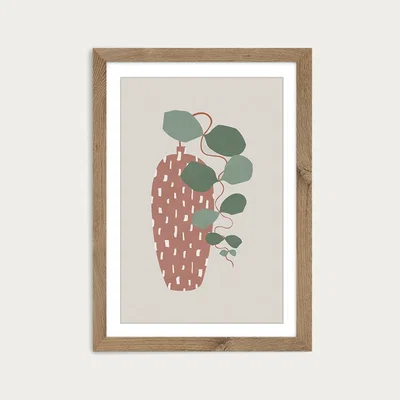 Bombinate.com Terrazzo & Leaves Art Print Oak Frame