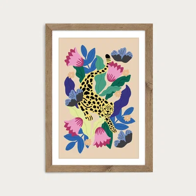 Bombinate.com Jungle Leopard Art Print Oak Frame