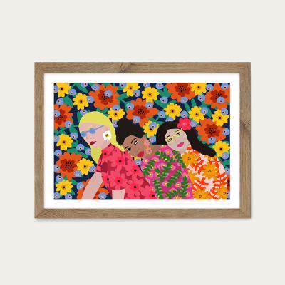 Bombinate.com Three Girls Art Print Oak Frame