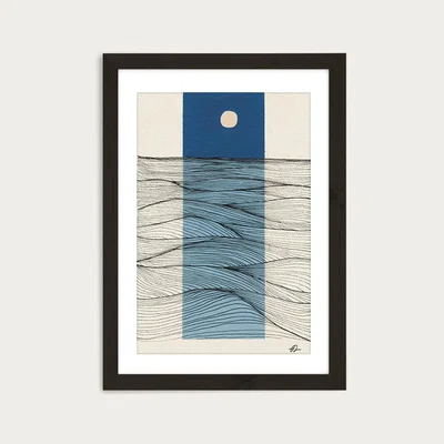 Bombinate.com Abstract Ocean Lines Art Print Black Frame