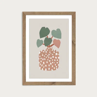 Bombinate.com Terrazzo & Heart Plant Art Print Oak Frame