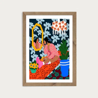 Bombinate.com Mirror Girl Art Print Oak Frame