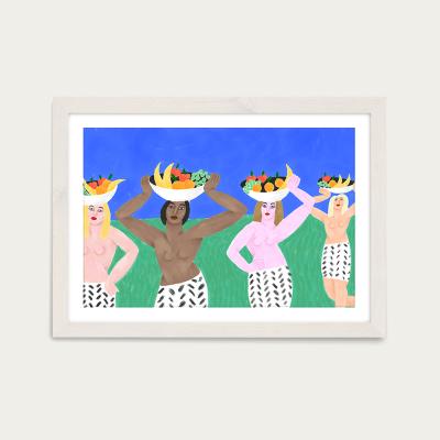 Bombinate.com Les filles aux Coupes de Fruit Art Print White Frame