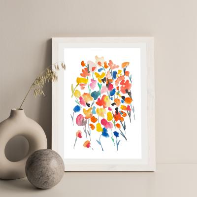 Bombinate.com Colorful Water Flowers Art Print White Frame