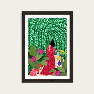 Bombinate.com Girl At Her Garden Art Print Black Frame