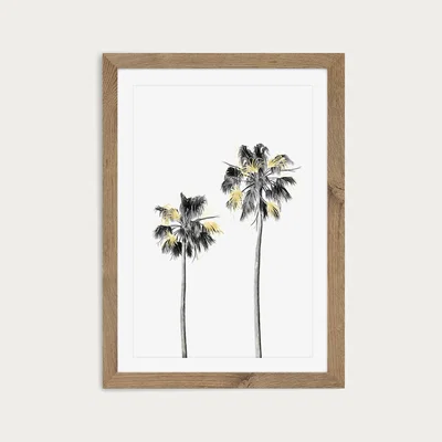 Bombinate.com Palm Tree Black White and Gold 1 Art Print Oak Frame