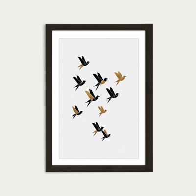 Bombinate.com Origami Birds Collage II Art Print Black Frame