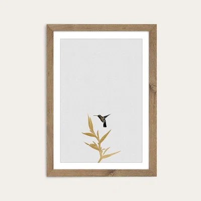 Bombinate.com Hummingbird & Flower II Art Print Oak Frame