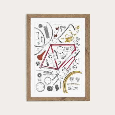 Bombinate.com Oak Frame Anatomy Of A Bicycle Art Print