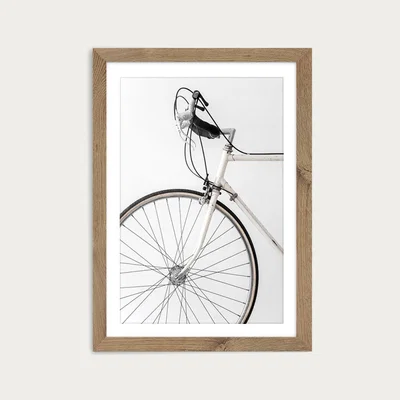 Bombinate.com White Minimal Bicycle Love Art Print Oak Frame