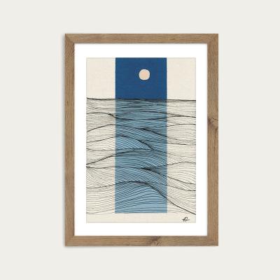Bombinate.com Abstract Ocean Lines Art Print Oak Frame