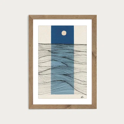 Bombinate.com Abstract Ocean Lines Art Print Oak Frame