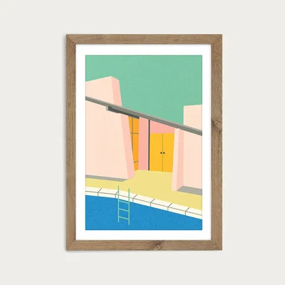 Bombinate.com Mid Century Pool House Art Print Oak Frame
