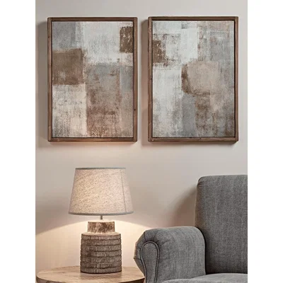 Cox and Cox Two Abstract Blue Wood Framed Canvases