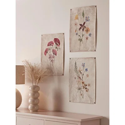 Cox and Cox Pressed Flower Canvas Triptych