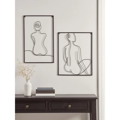 Cox and Cox Two Abstract Nude Wire Panels