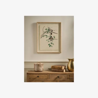Cox and Cox Printed Linen Chickadees Beaded Frame
