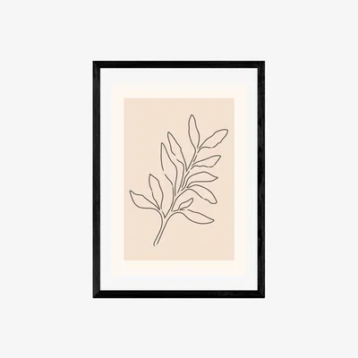 Cult Furniture Soft Leaves, Illustrative Print Colour: Black, Size: A3