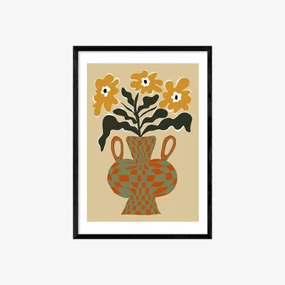 Cult Furniture Retro Flower Checks Graphic Print Colour: Black, Size: A3