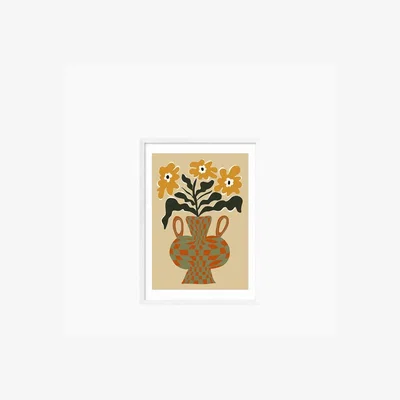Cult Furniture Retro Flower Checks Graphic Print Colour: White, Size: A3
