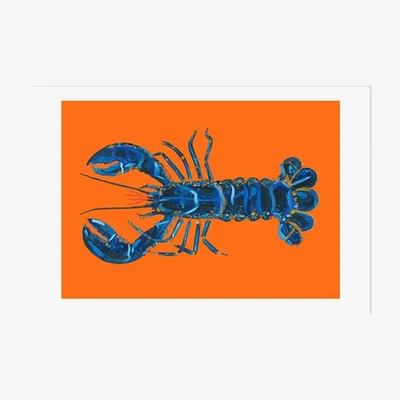 Cult Furniture Blue Lobster on Orange, Pop Art Print Colour: Unframed, Size: A1