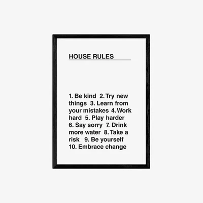 Cult Furniture These Are The House Rules, Typographic Print Colour: Black, Size: A1